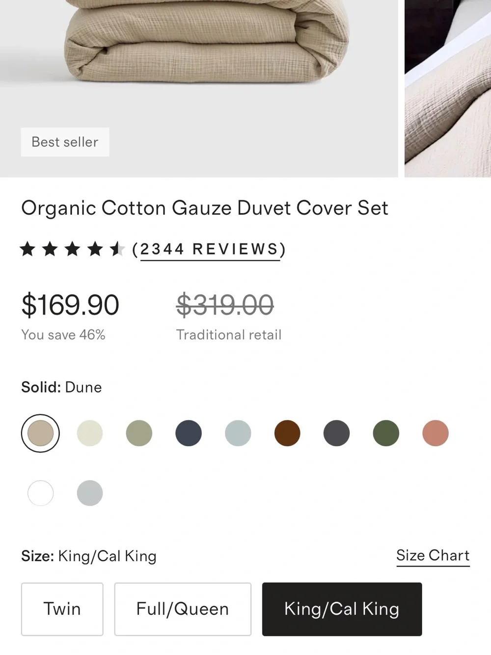 Quince Organic Cotton Gauze Duvet Cover Set King Dune NWOT 3pc Best Seller